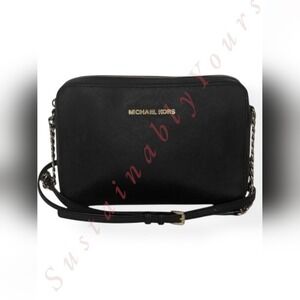 MICHAEL KORS Black Saffiano Leather Crossbody Bag Chain Strap Purse
